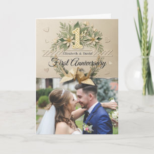 Cartão 1º Aniversário de Casamento em Papel Corte de Grou