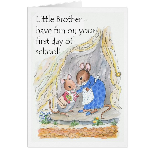 Cartão 1º dia de escola para o irmão se diverte com o rat (Frente)