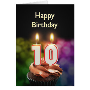 Cartão 10º aniversário com bolo e velas