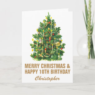 Cartão 10º aniversário feliz e feliz árvore de Natal