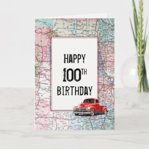 Cartão 100º Aniversário do Caminhão Vermelho Retro no