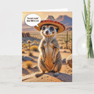 Cartão 100º Aniversário do Meerkat Vestindo um Sombrero