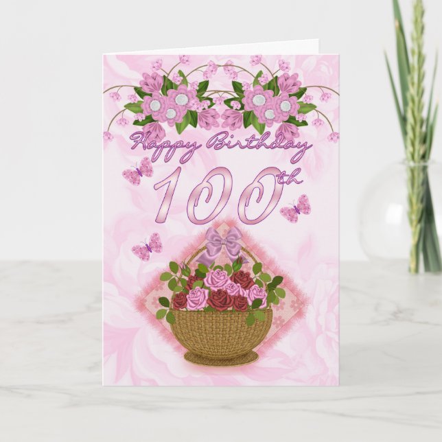Cartão 100º Aniversário Especial Senhora, Rosas E Flores  (Frente)