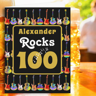 Cartão 100º aniversário Retro Groovy Guitar Personalizada