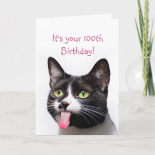 Cartão 100º ou Ano Personalizado Aniversário de Gato Tong