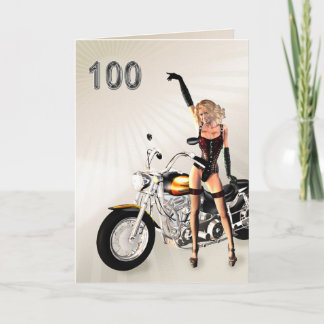 Cartão 100.º aniversário, moto e moça