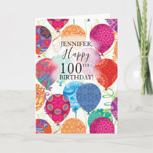 Cartão 100.º Balões cor-de-laranja-rosa-rosado-turquesa
