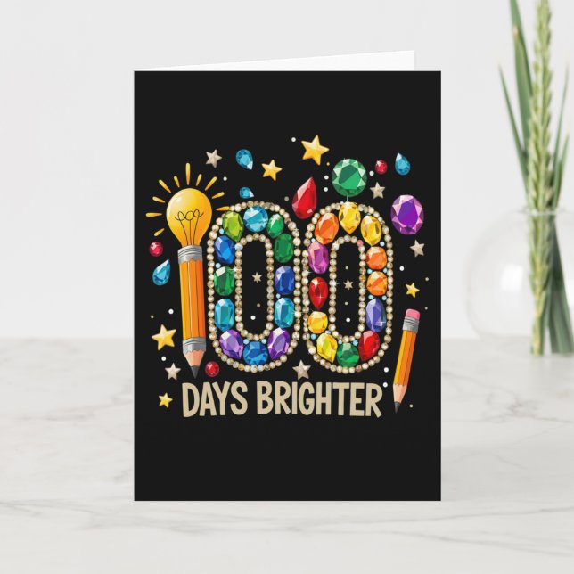 Cartão 100 Days Brighter Colorful Gem School Celebration (Frente)
