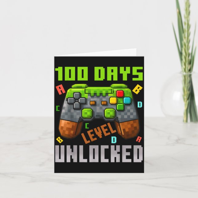 Cartão 100 Days Level Unlocked Gaming 100 Days Of School  (Frente)