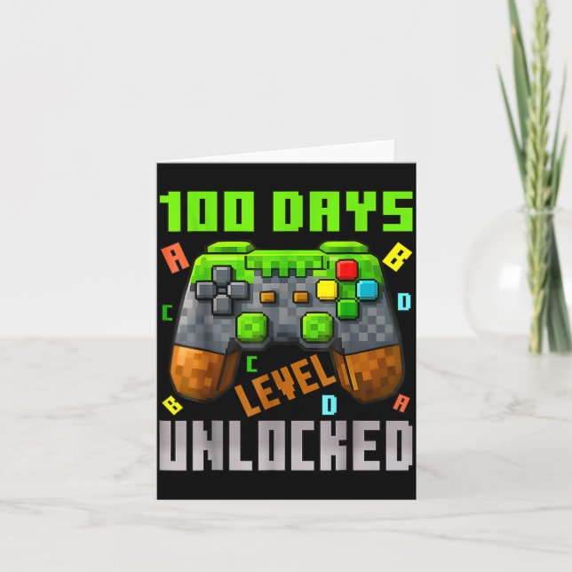 Cartão 100 Days Level Unlocked Gaming 100 Days Of School  (Frente)