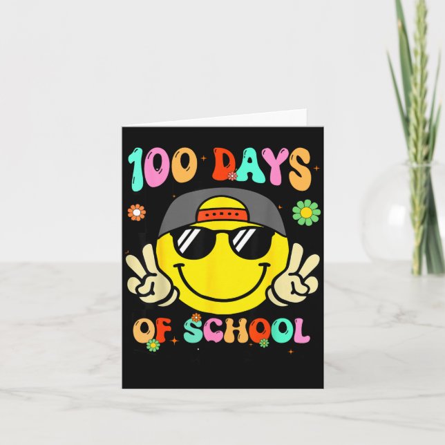 Cartão 100 Days Of School 100th Day Smile Groovy Face Tea (Frente)