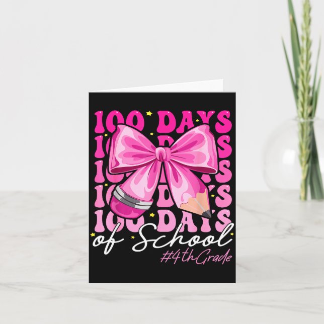 Cartão 100 Days Of School 4th Grade Girls Coquette Bow  (Frente)