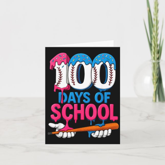 Cartão 100 Days Of School Baseball Drip Bat 100th Day Of  (Frente)