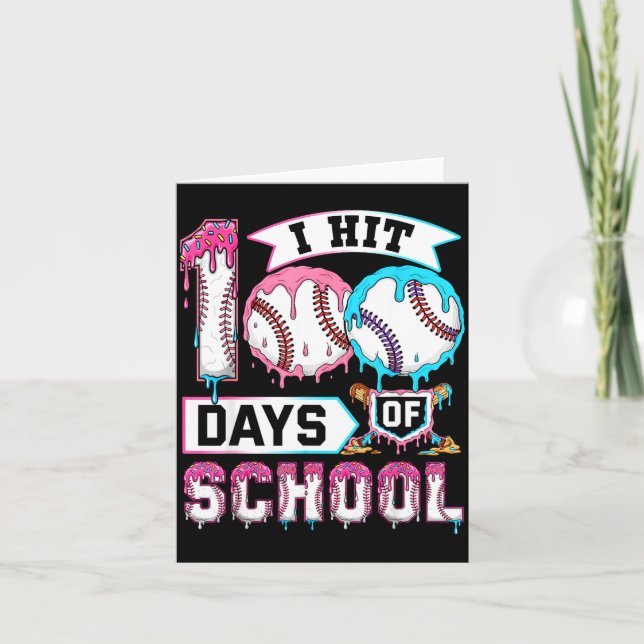 Cartão 100 Days Of School Boys Baseball Drip 100th Day Ki (Frente)
