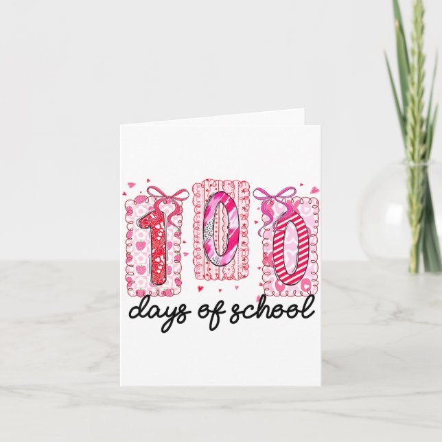 Cartão 100 Days Of School Coquette Valentine Girls Teache (Frente)