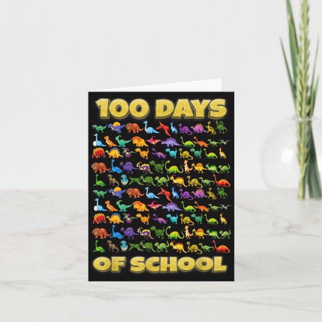 Cartão 100 Days Of School Dinosaur 100 Days Smarter  (Frente)