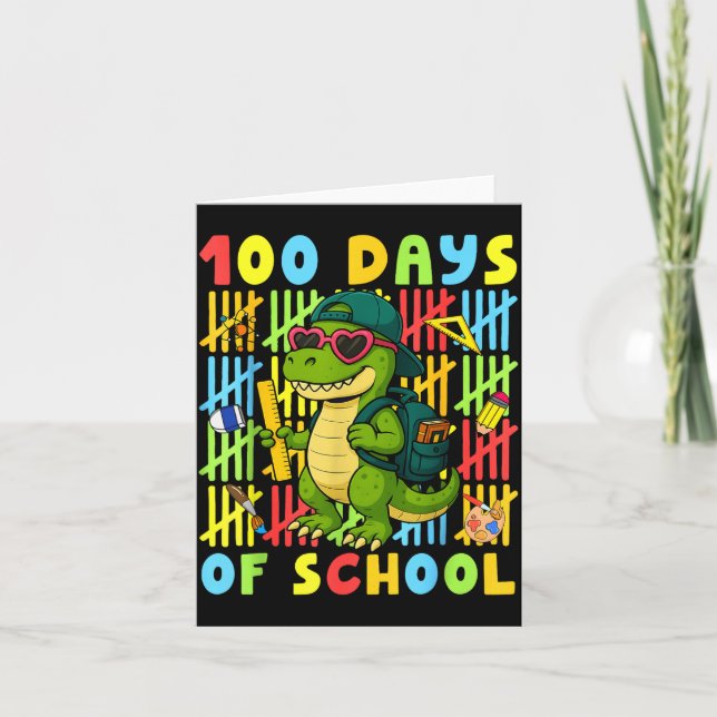 Cartão 100 Days Of School Funny Dinosaur T-rex Boy Girl T (Frente)