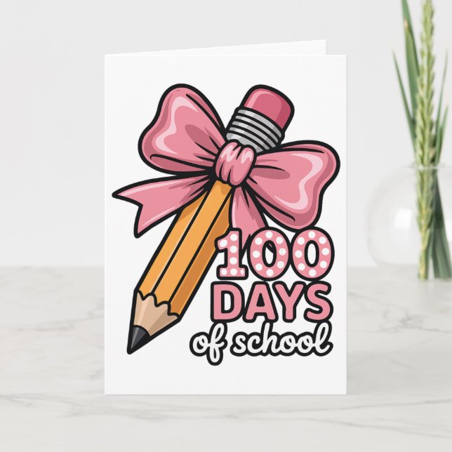 Cartão 100 Days Of School Girls Coquette Bow Kids Teacher (Frente)
