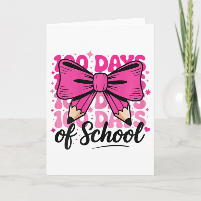 Cartão 100 Days Of School Girls Teacher Coquette Bow Kids (Frente)