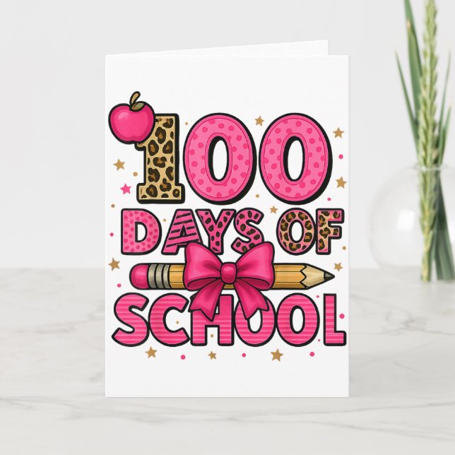 Cartão 100 Days Of School Nk Coquette Bow Girls 100th Day (Frente)