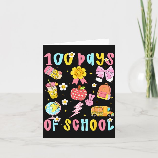Cartão 100 Days Of School Rainbow Bow Book Teacher Girl W (Frente)