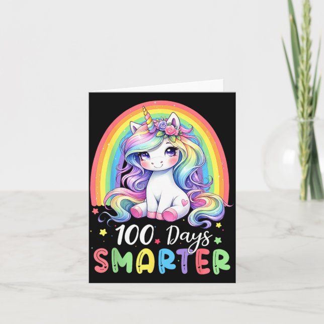 Cartão 100 Days Smarter Kids Girls Unicorn 100th Day Of S (Frente)
