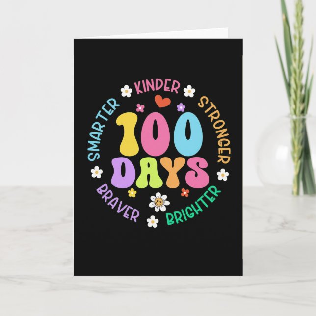 Cartão 100 Days Smarter Kinder Brighter Cute School (Frente)