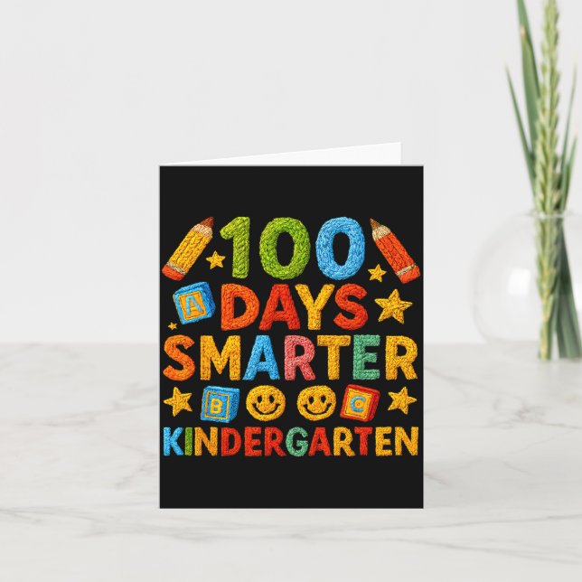 Cartão 100 Days Smarter Kindergarten Milestone School Ach (Frente)