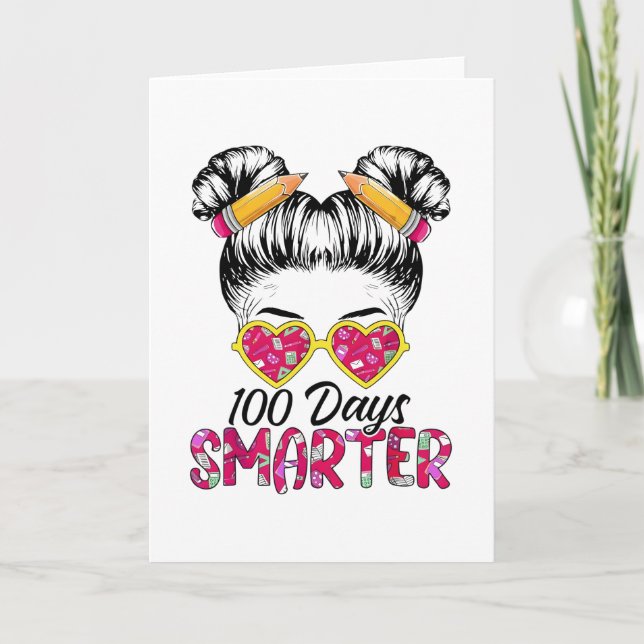 Cartão 100 Days Smarter Teacher Teacher Hair Heart (Frente)