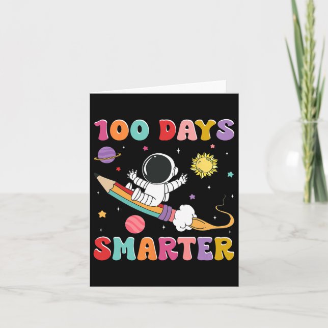 Cartão 100 Dias Mais Inteligentes Astronautas Outer Space (Frente)
