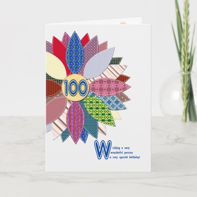Cartão 100 years old, stitched flower birthday (Frente)