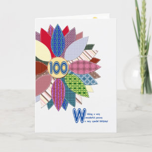 Cartão 100 years old, stitched flower birthday