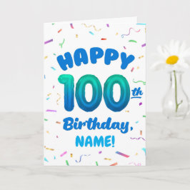 Cartão 100th Balloon Number Custom Name Birthday Card