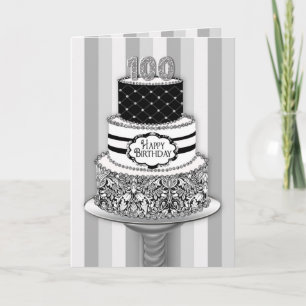 Cartão 100th Birthday, 3 Tier Black/White Pattern Cake
