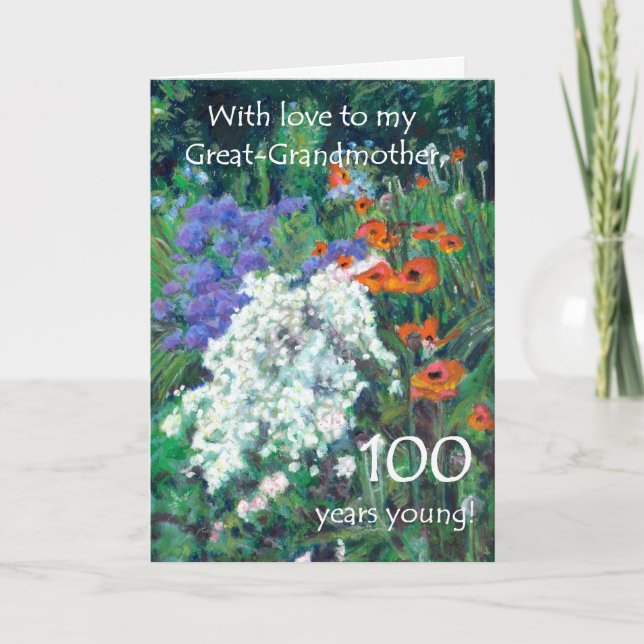 Cartão 100th Birthday Card for Great-grandmother - Garden (Frente)