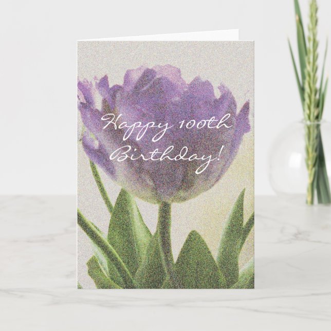 Cartão 100th Birthday card with purple tulip flowers (Frente)