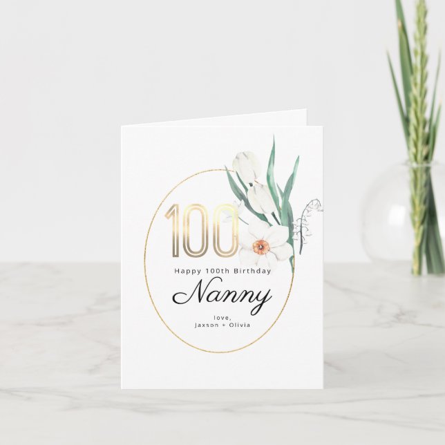 Cartão 100th Birthday | Floral Birthday Card (Frente)