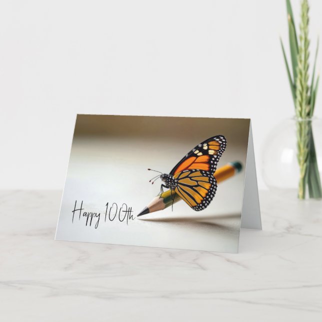Cartão 100th Birthday Monarch Butterfly On a Pencil (Frente)