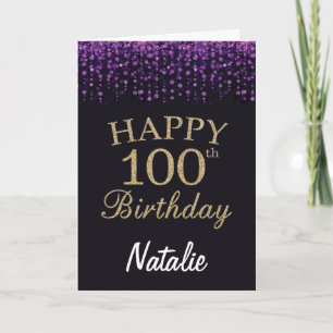 Cartão 100th Birthday Purple Black and Gold Glitter Card