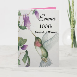 Cartão 100th Birthday Wishes Elegant Hummingbird Flower