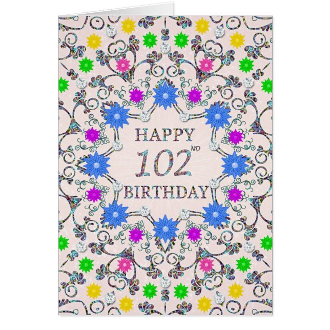 Cartão 102nd Birthday Abstract Flowers  (Frente)