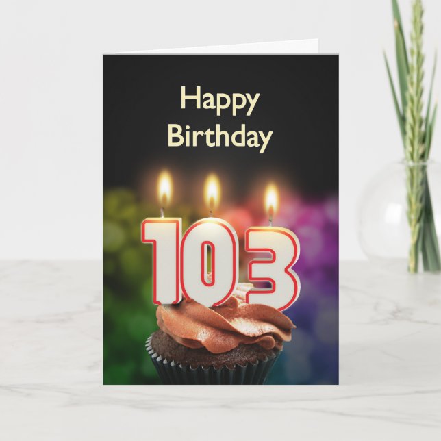 Cartão 103º aniversário com bolo e velas (Frente)