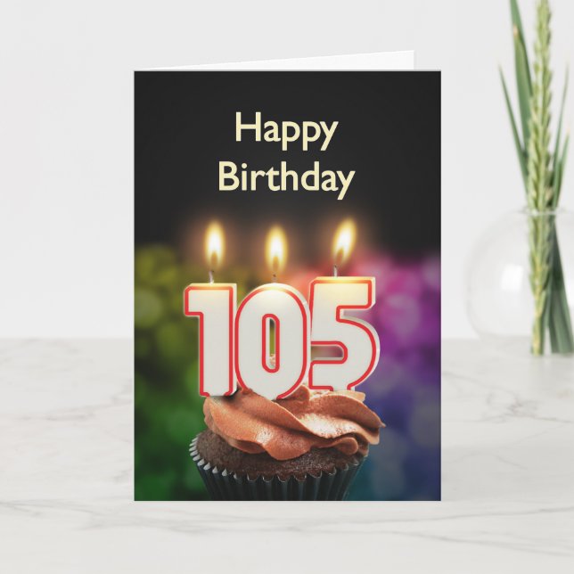 Cartão 105.º Aniversário com bolo e velas (Frente)