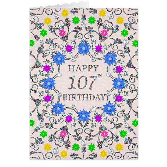 Cartão 107th Birthday Abstract Flowers  (Frente)
