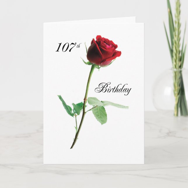 Cartão 107th Birthday Red Rose (Frente)