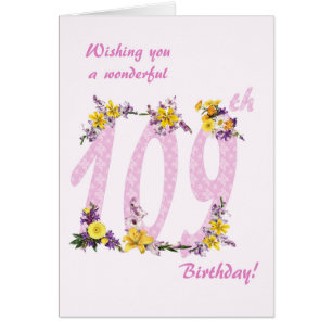 Cartão 109.º Números Decorados da Flor de Aniversário