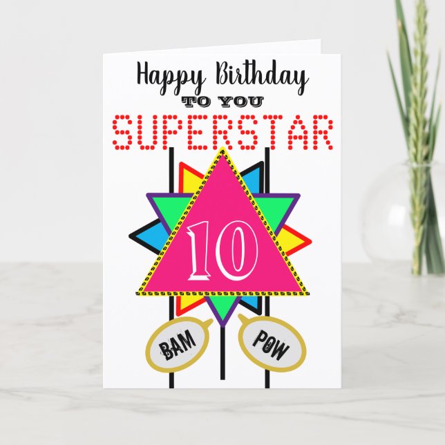Cartão 10.º aniversário Triângulo Rosa Superstar Editar i (Frente)