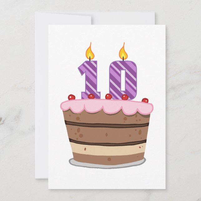 Cartão 10 anos no Bolo de Aniversário (Frente)
