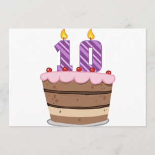 Cartão 10 anos no Bolo de Aniversário