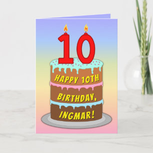 Cartão 10.o aniversário — Bolo e Velas Divertidas, com no